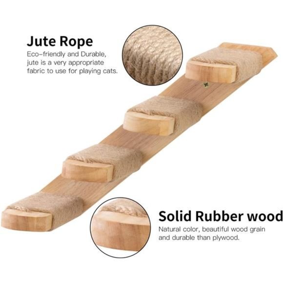 Cat Climbing Shelf Wall Mounted, Four Step Cat Stairway with Jute Scratching - Picture 3 of 6